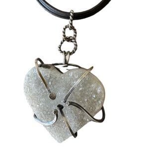 substantial Druzy  Heart leather choker with sterling silver